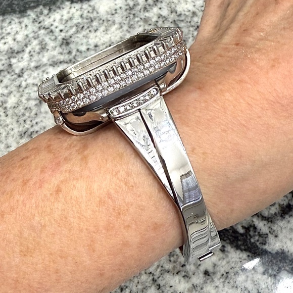 2 pc Apple Watch set white gold lab diamond case and crystal band classy bling - Picture 5 of 11